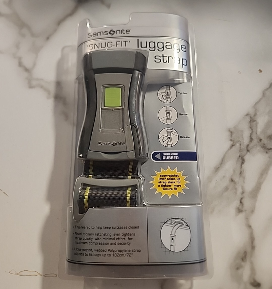 Samsonite Snug-Fit Luggage Strap Gray Green Sure Grip Rubber Fits Up To 72"