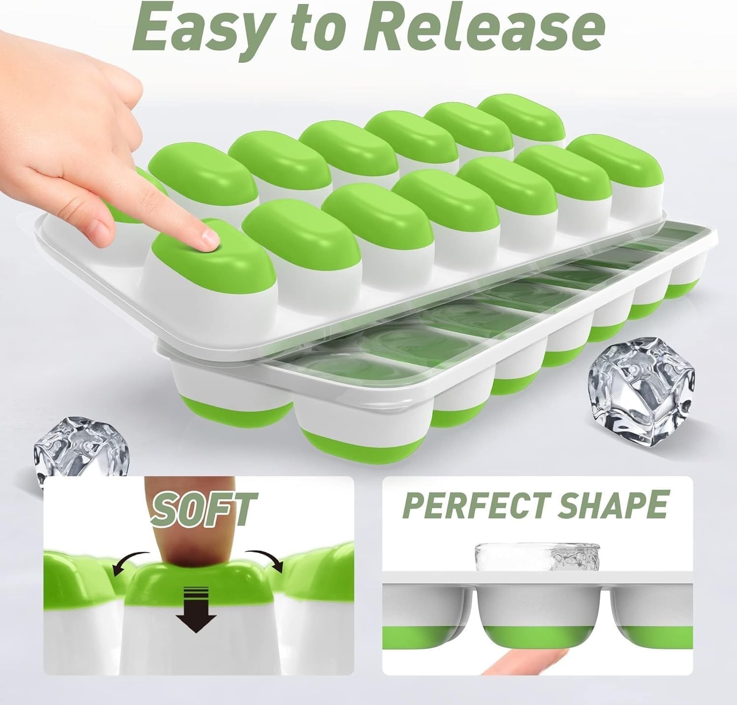 Ice Cube Tray with Lid, 4 Packs 56 Cubes Durable Stackable Ice Cube Trays for Fr