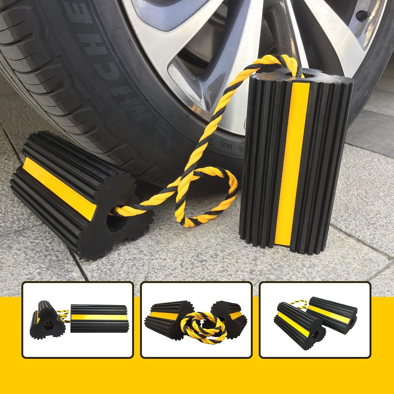 2 Pair Rubber Heavy Duty Dual Wheel Chocks Front and Back, RV Leveling 2 PAIR