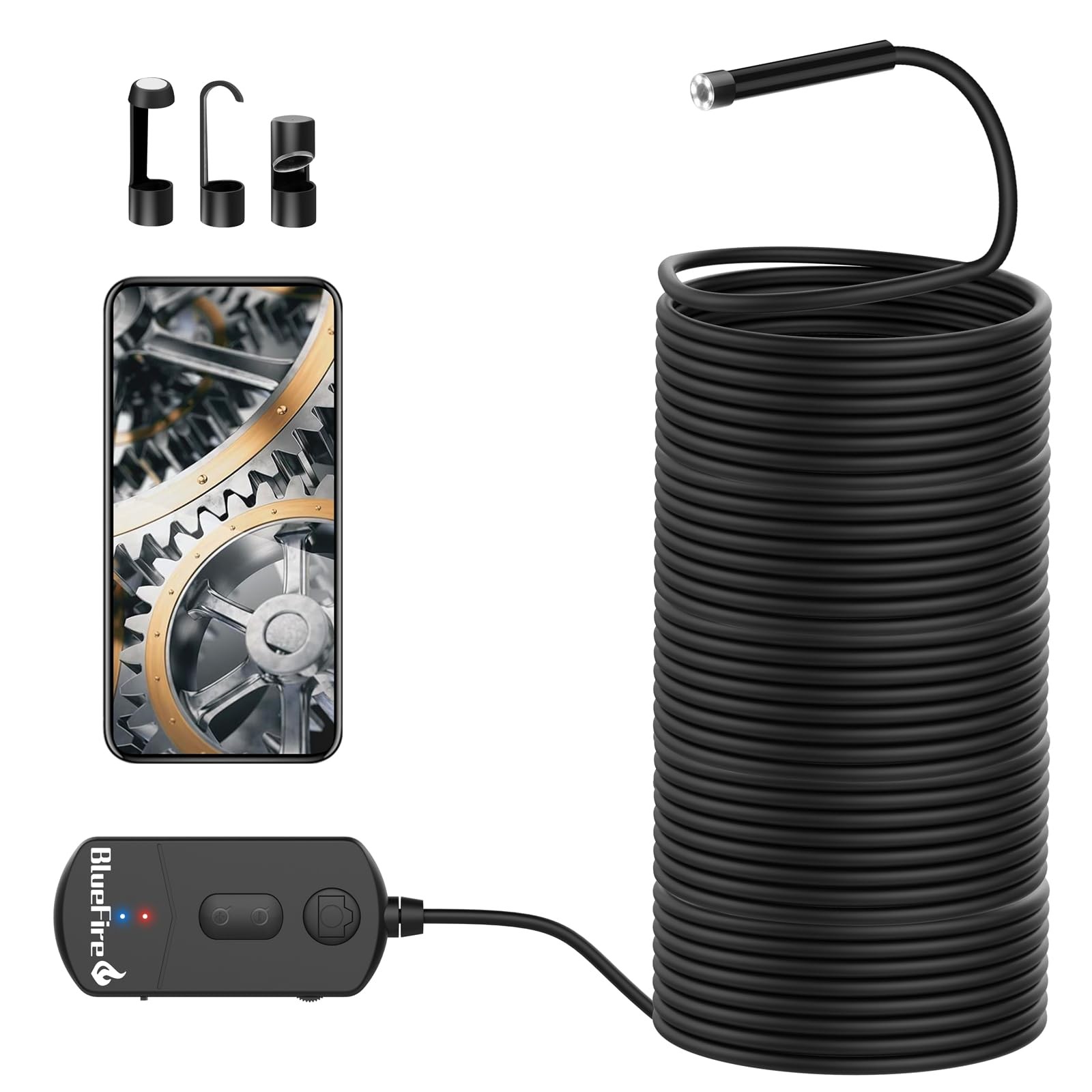 BlueFire Upgraded 1080P 8.2mm Semi-Rigid Inspection Camera, 2 49.2FT, black
