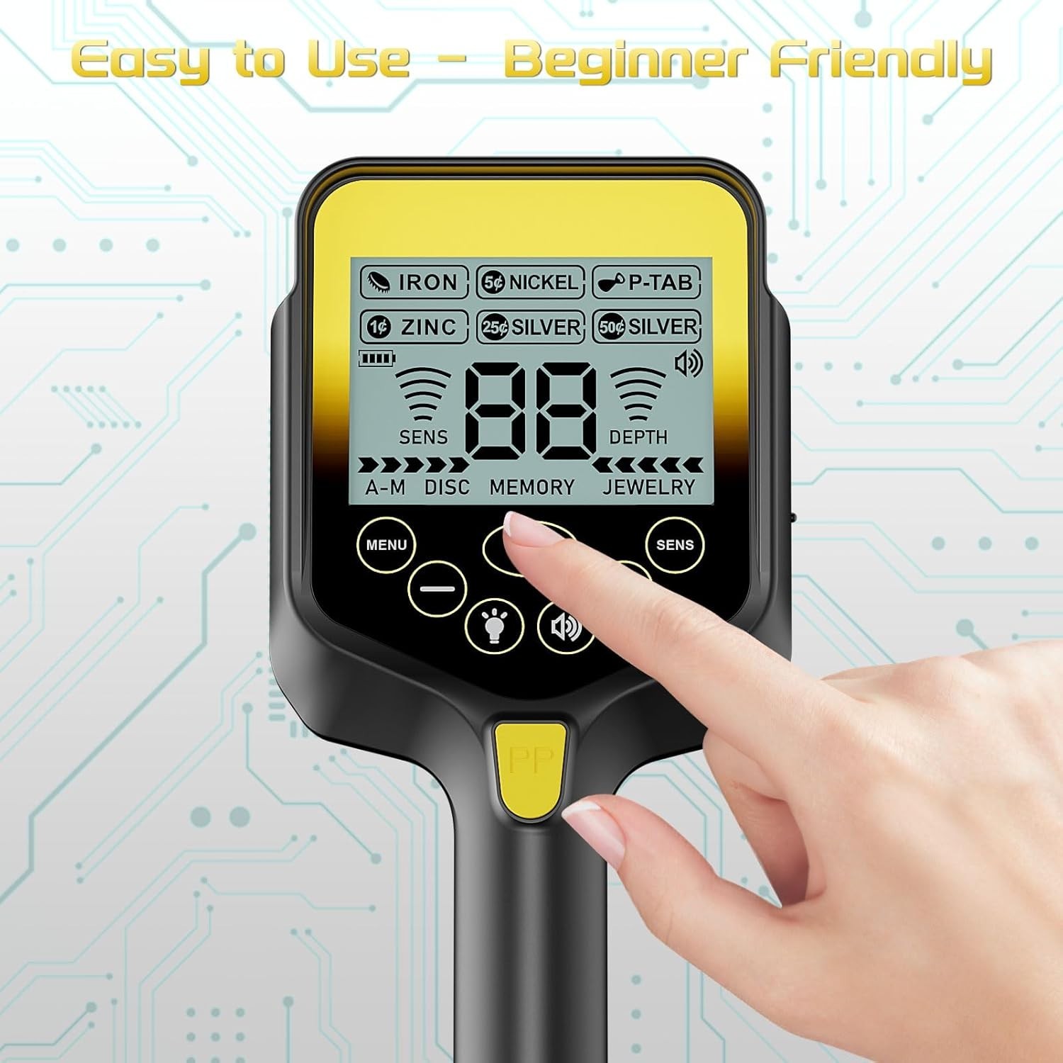 Professional Metal Detector Waterproof Adjustable LCD Gold Finder 20H Run