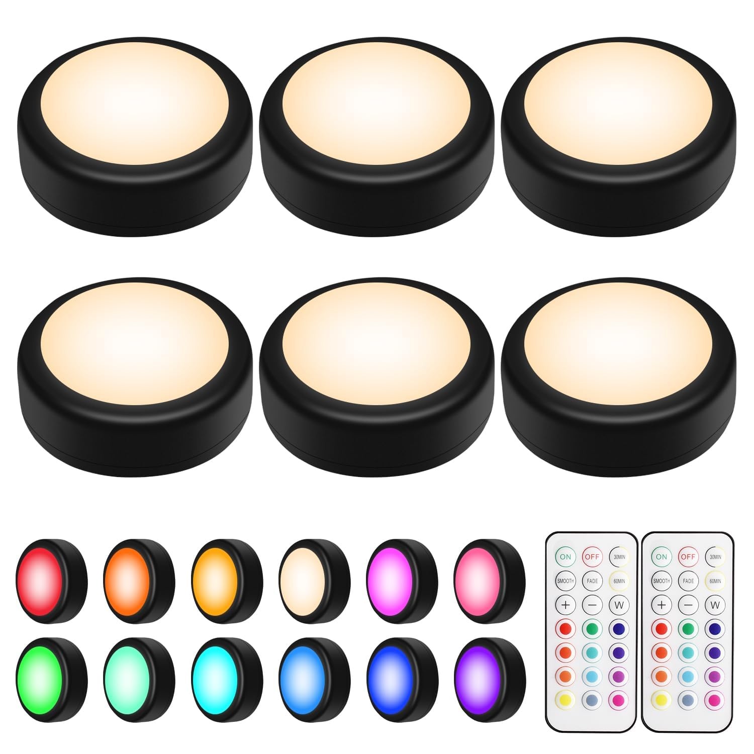 BLS LED Puck Lights with Remote Control, Wireless Under Cabinet & Closet Ligh...
