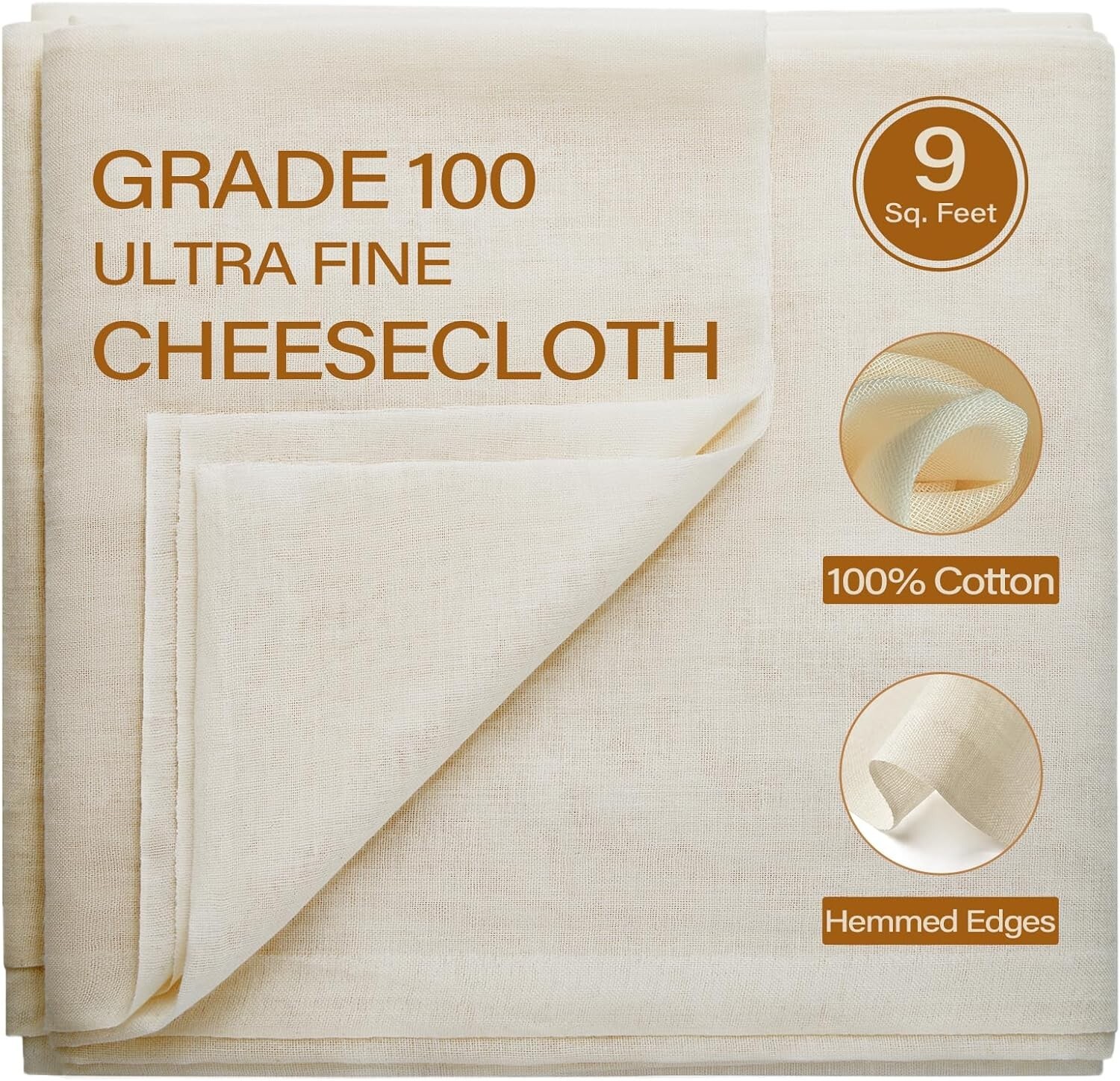 9 Square Feet Grade 100 Cheese Cloths for Straining Reusable, Washable