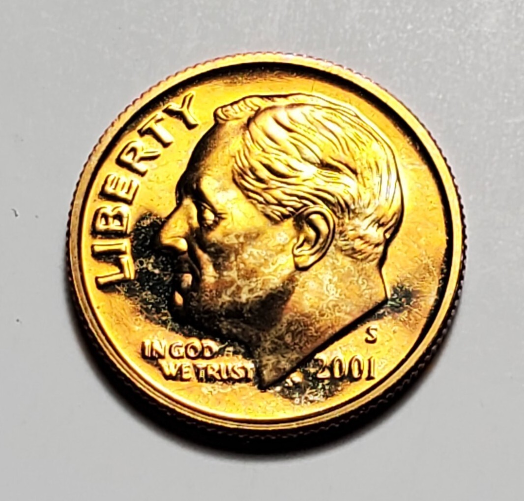TONED 2001 S ROOSEVELT DIME CLAD PROOF UNC #C7578