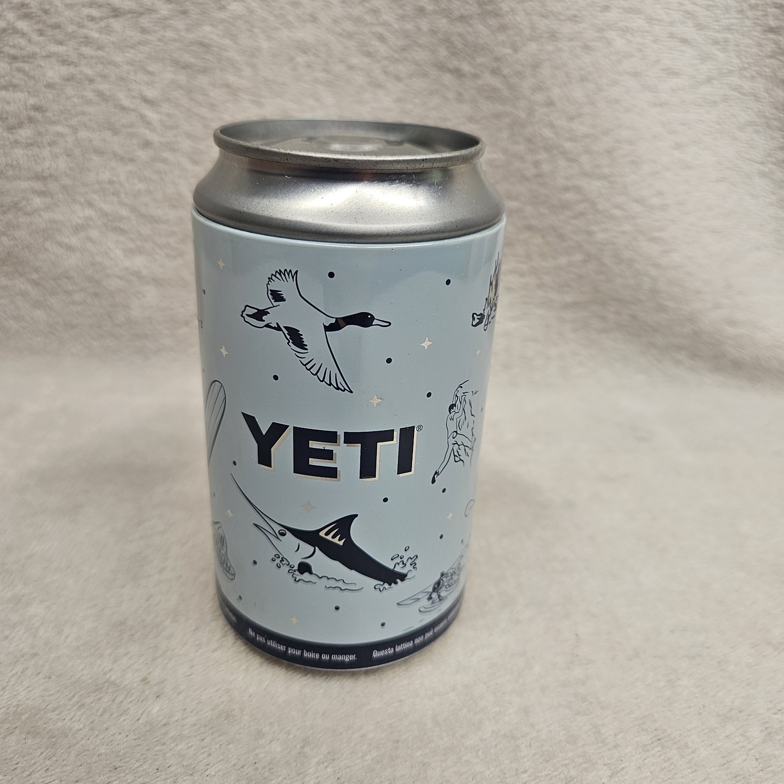 Yeti Stash Can Blue Metal Removable Top  Novelty Print