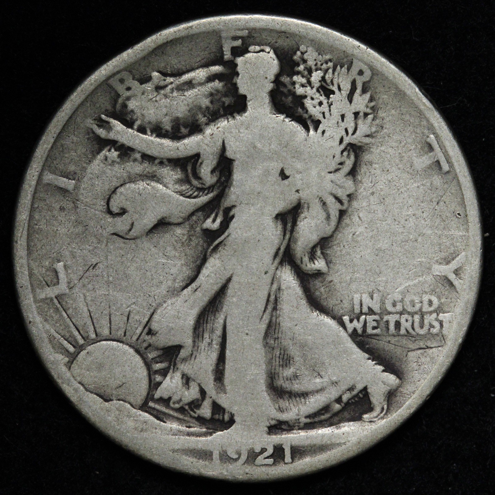 1921-D Walking Liberty Silver Half Dollar VG E348 DXNHG
