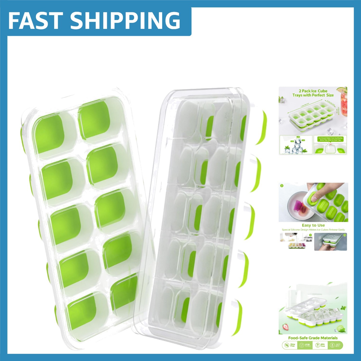 BPA-Free Stackable Ice Cube Trays with Lids - 2-Pack for Effortless Ice Making