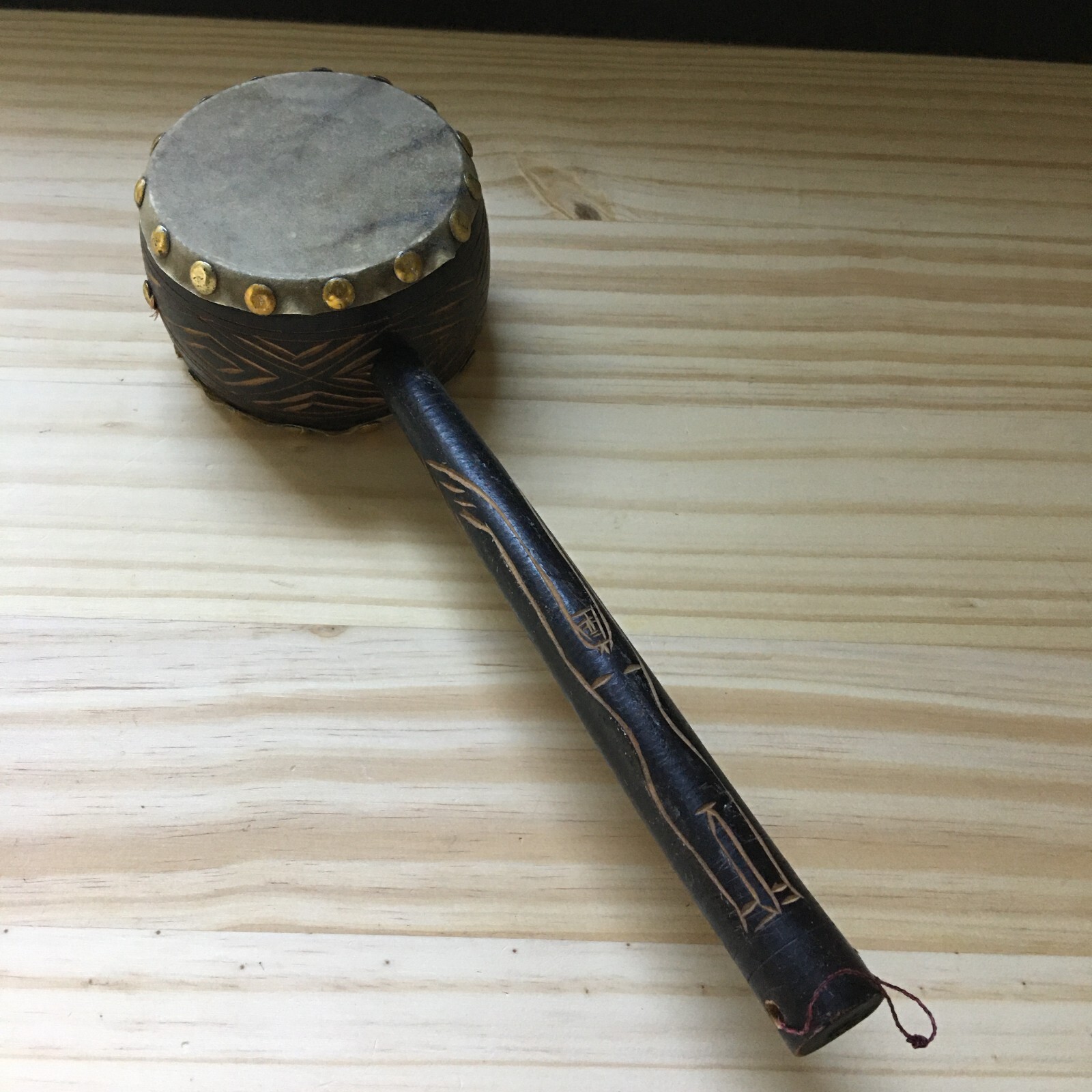 Vintage Caribbean Wooden Rattle / Rattle-drum / Drum Hand Made 12.5"L x4"D *Read
