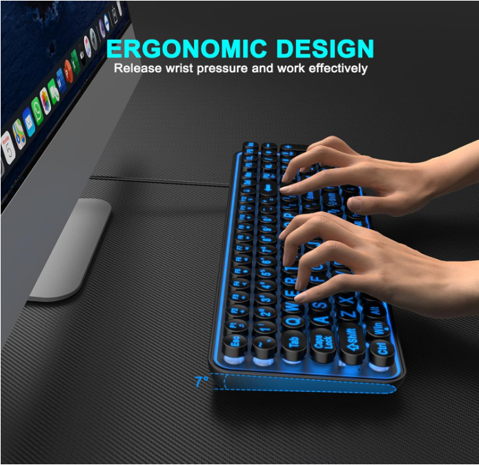 Large Print Backlit Keyboard, Wired USB Lighted Computer Keyboards with 7-Color