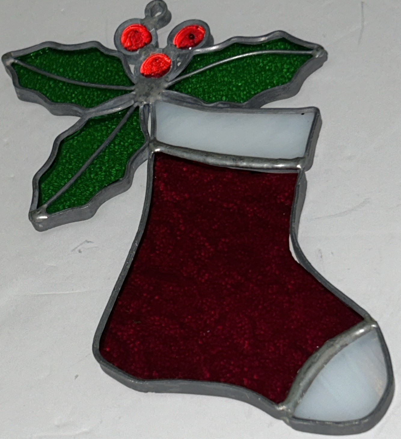 Stained Glass Sun Catcher Christmas Ornament Holly Stocking Window