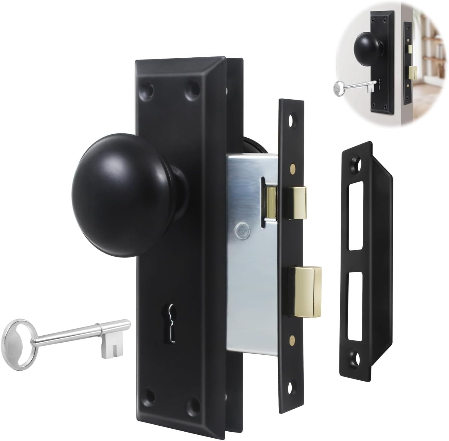 1 Pack Mortise Keyed Lock Set with Classic Bronze Knob – Perfect for Replacin...