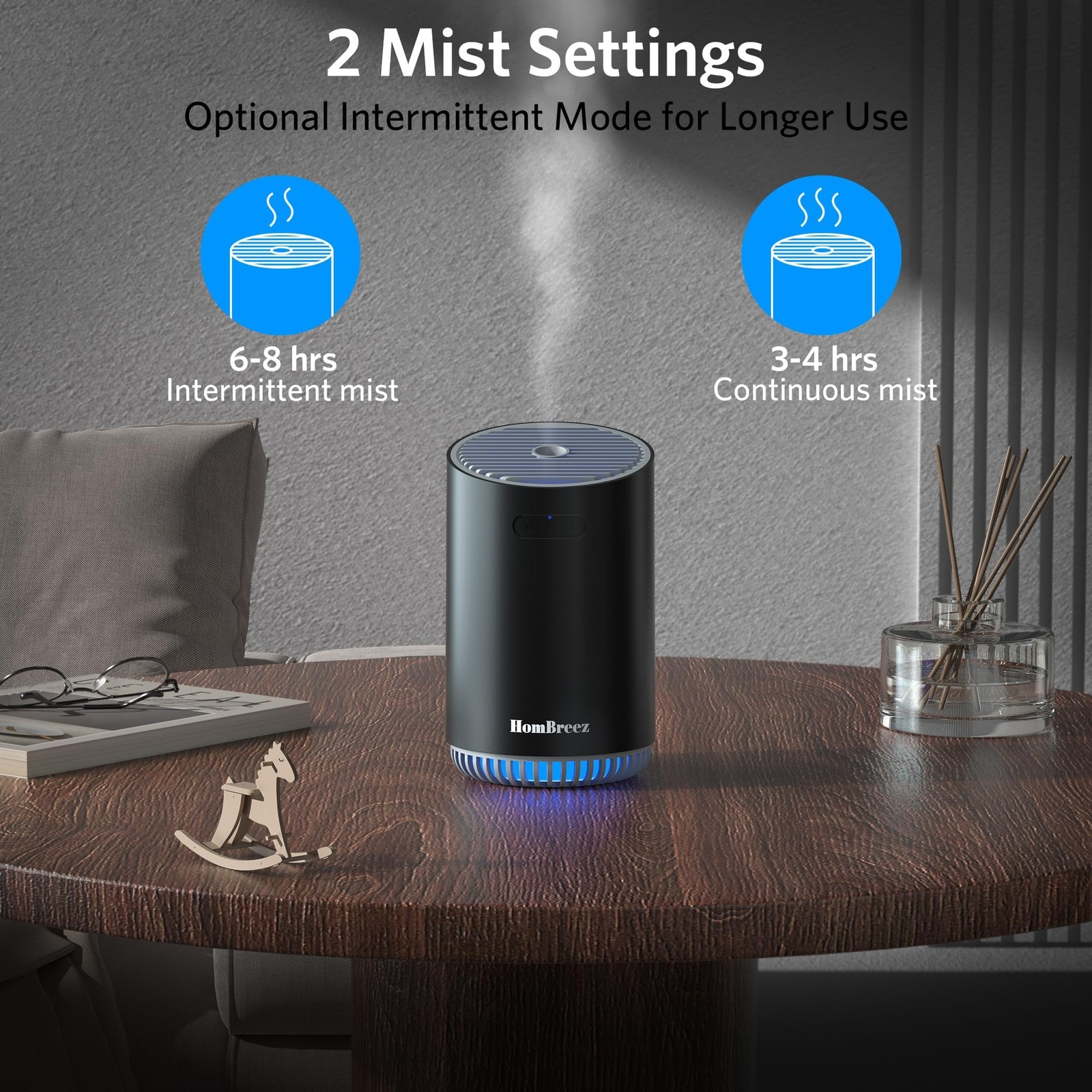 HomBreez Portable Aromatherapy Diffuser 280ml, Rechargeable Small, Black