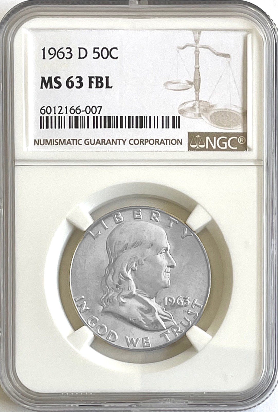 1963-D Franklin Silver Half Dollar NGC MS64 FBL