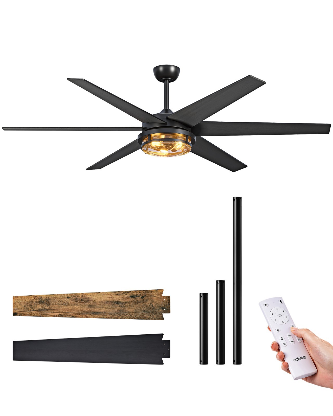 EDISHINE 70" Ceiling Fan with Light Remote Control 8000 CFM for Living Room