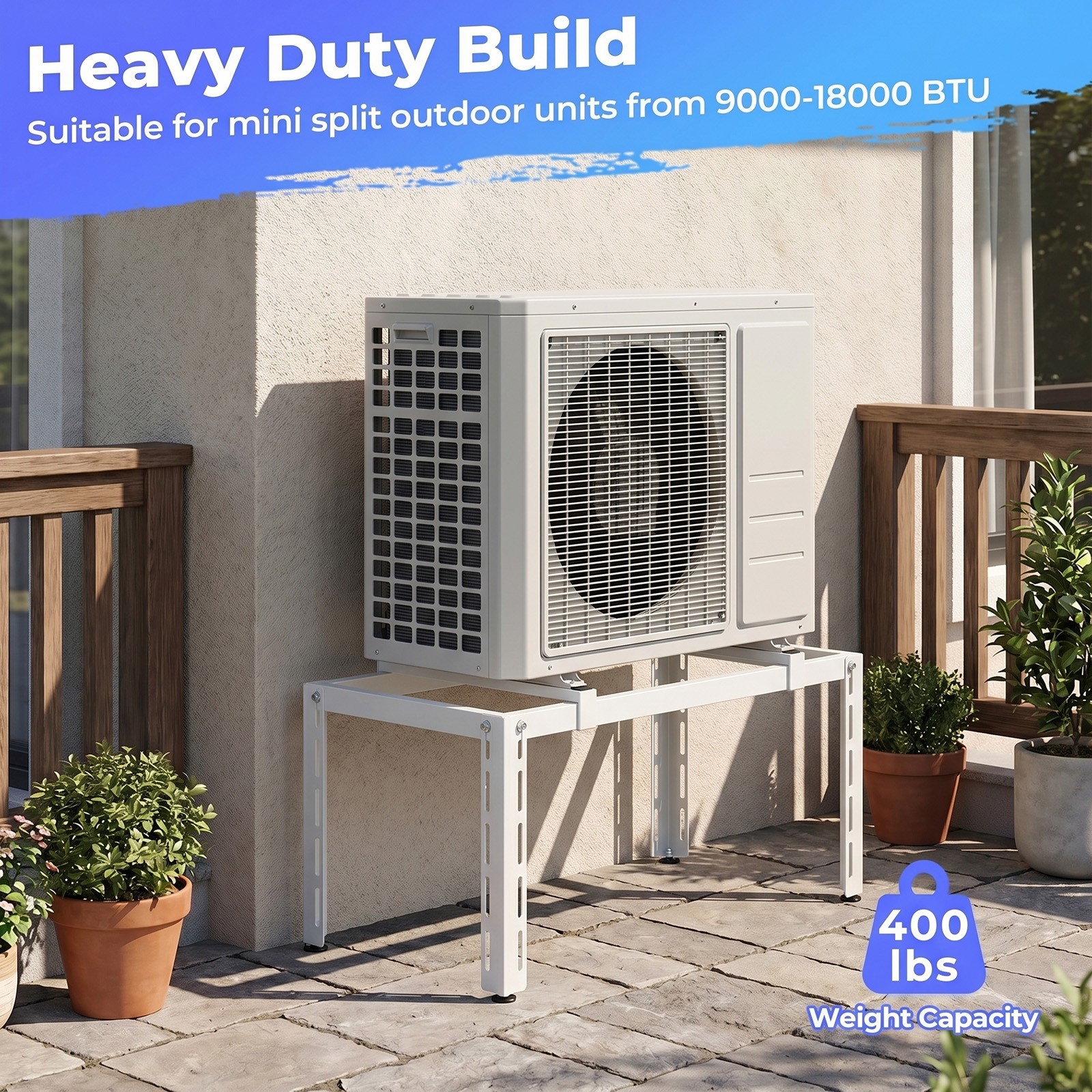 Mini Split Ground Stand with Adjustable Height, Width & Length, Outdoor AC Base