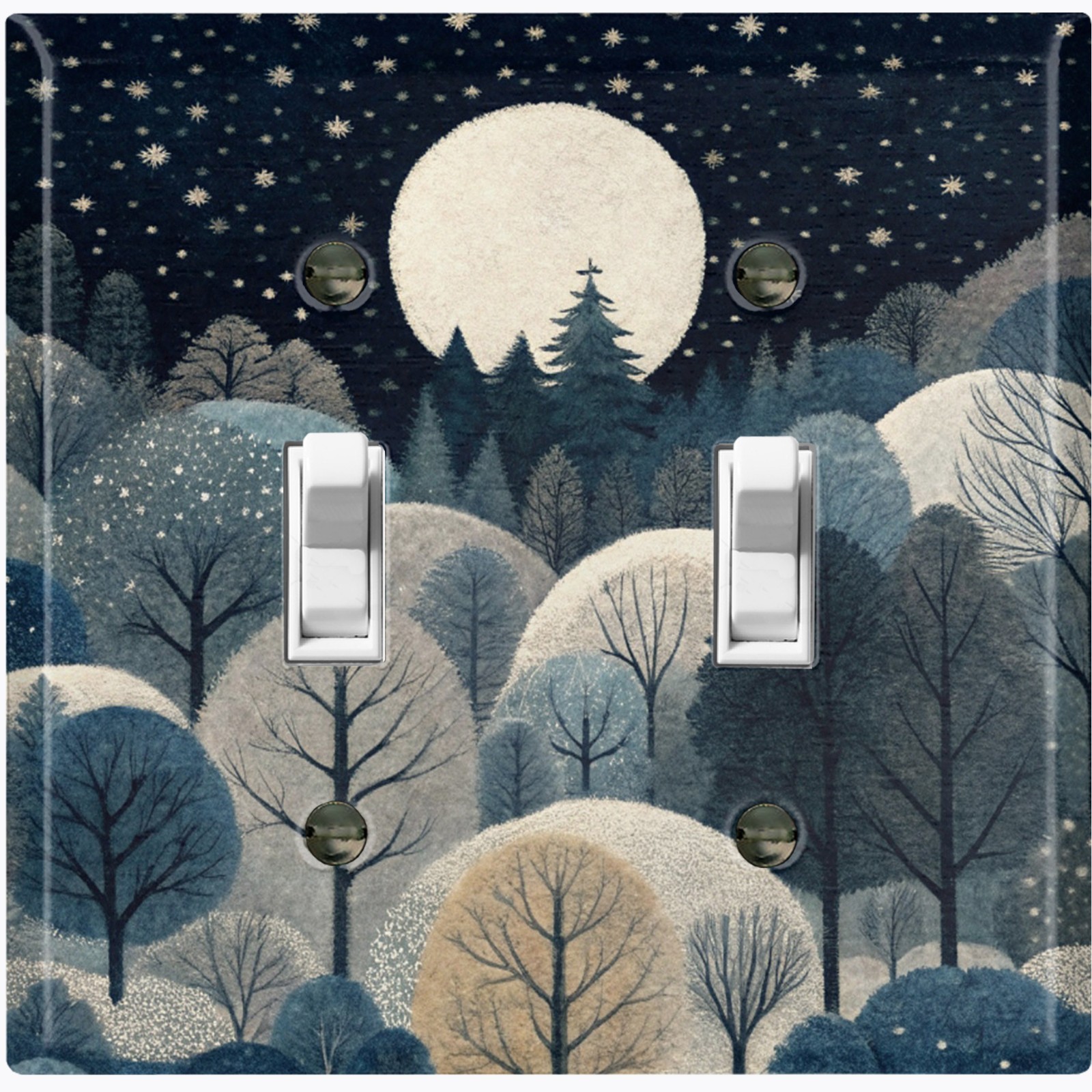 Metal Light Switch Outlet Cover Wall Plate Blue Night Forest Woods Trees FOS158