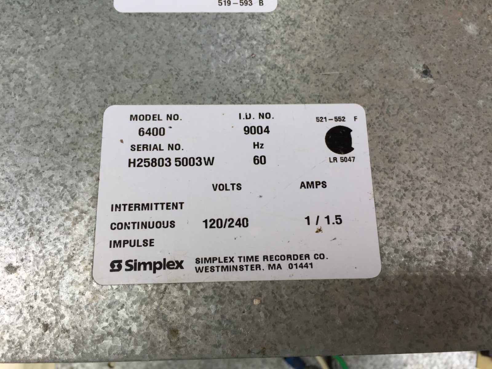 Simplex 6400-9004 Master Time Control Center