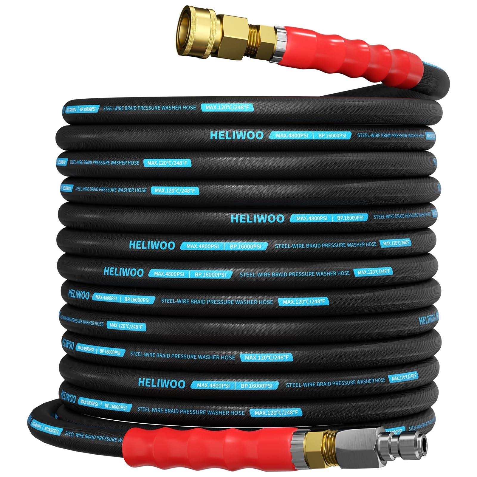 4800 PSI Pressure Washer Hose 50FT, 3/8'' Steel Wire Braided Kink Resistant P...