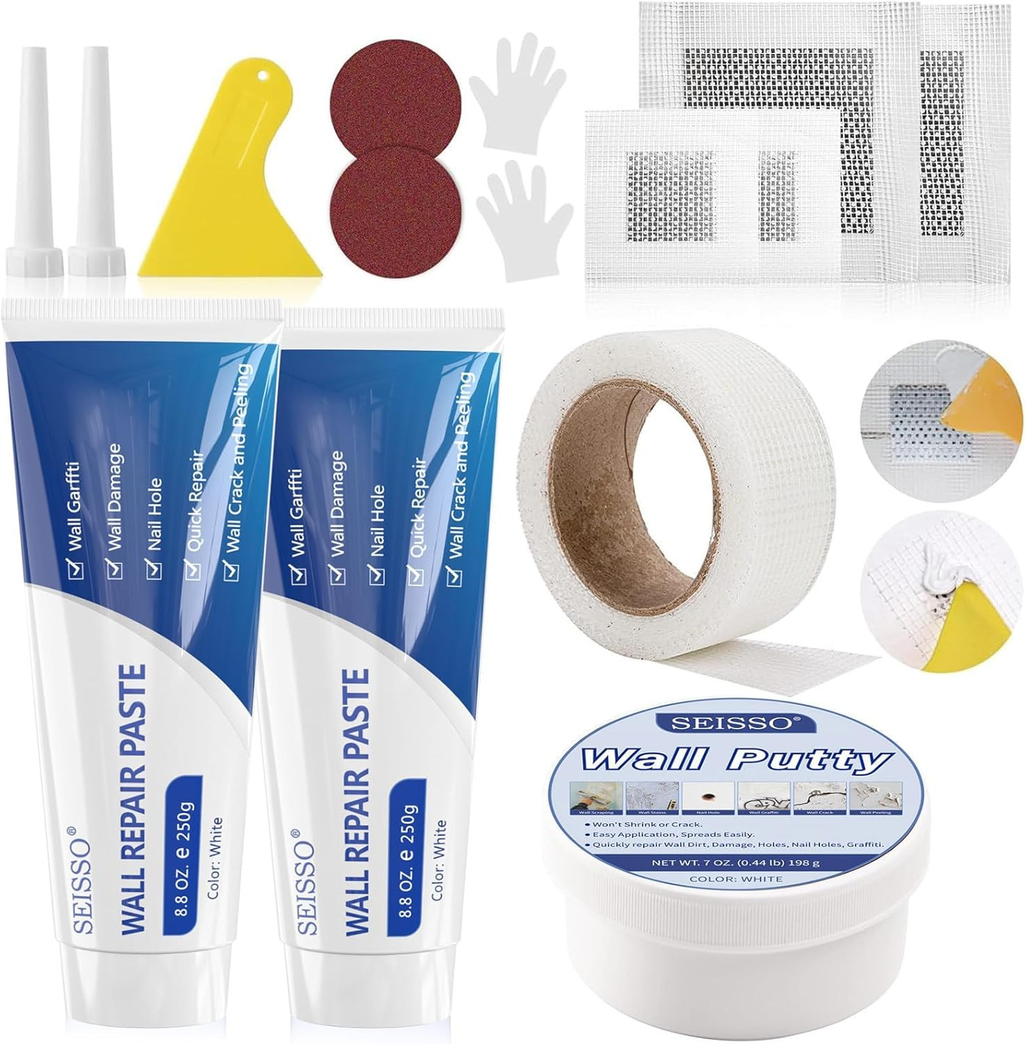 Drywall Repair Kit, White- Wall Mending Agent 250 G* 2, Wall Repair Paste Plaste