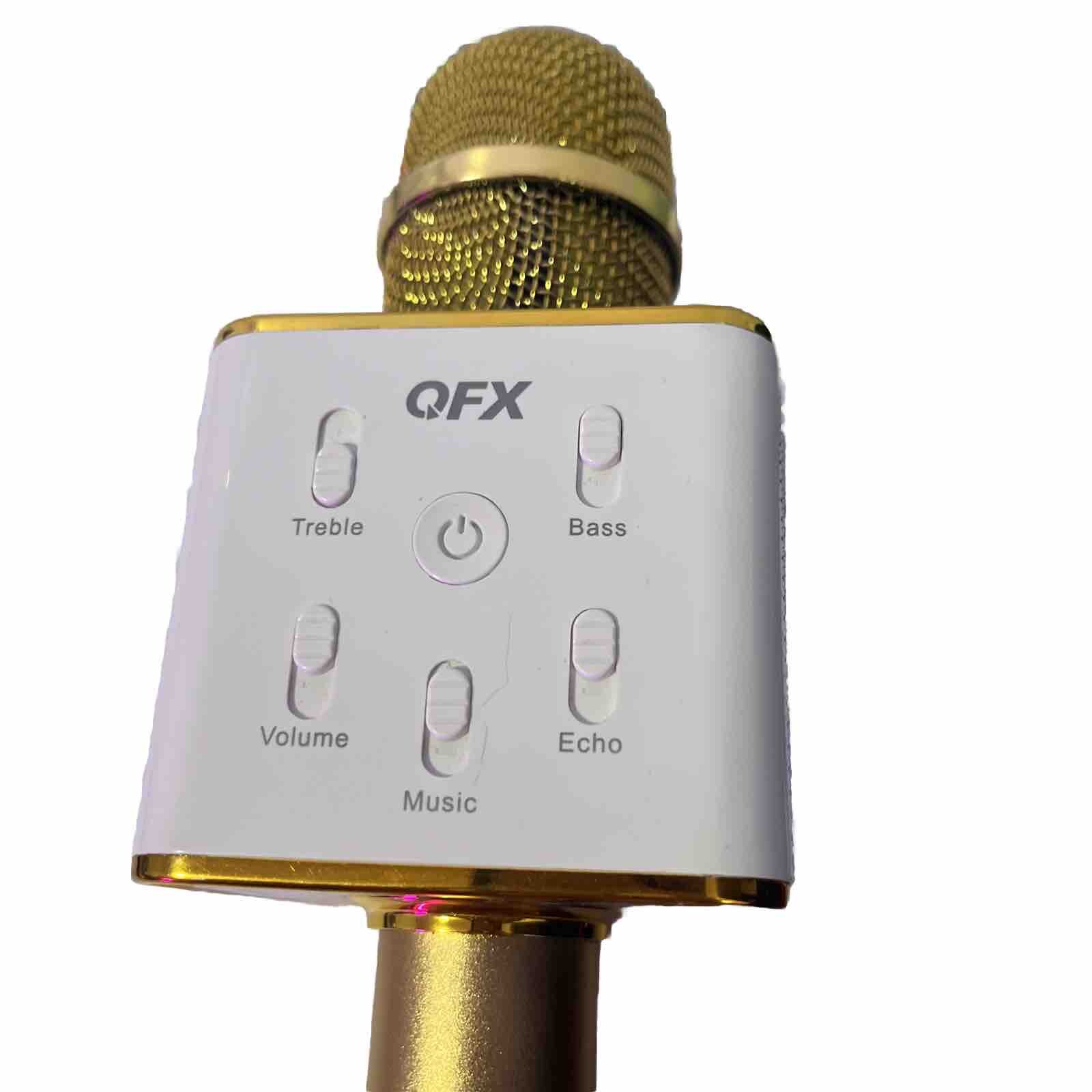 QFX Model Kar-3 Karaoke Microphone With Case And Cable UNTESTED White/Gold