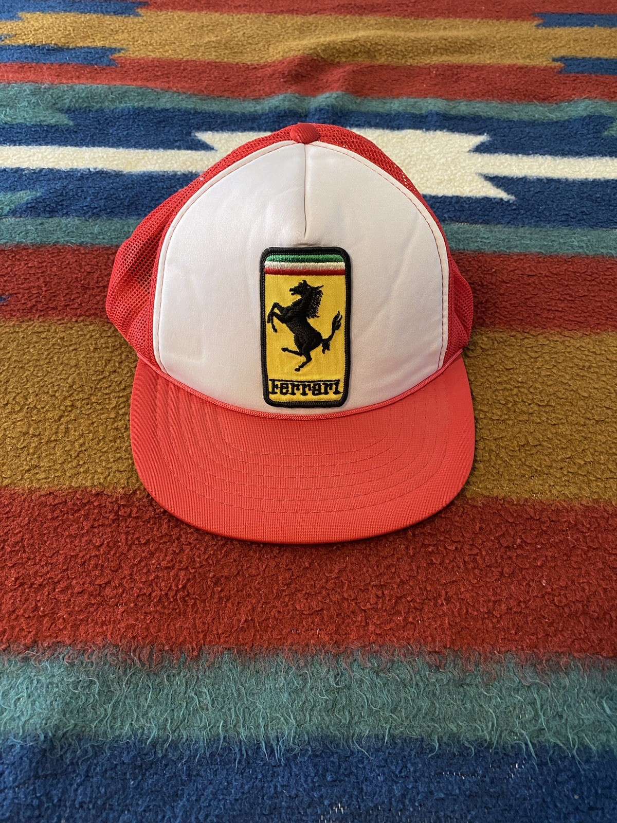 Vintage 80s Ferrari Racing Red White Snapback Mesh Back Cap Foam Trucker Hat