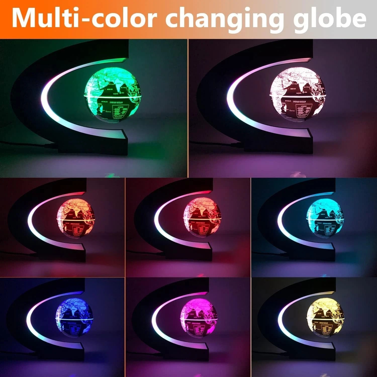 Multicolor Changing Magnetic Levitation Floating Globe - Unique Desk Gadget