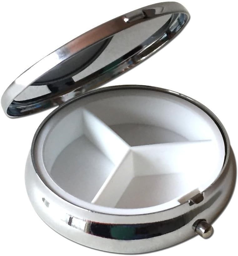 Black Marble Cute Pill Box/Pill case-Round Pill Box/case- Three-Compartment P...