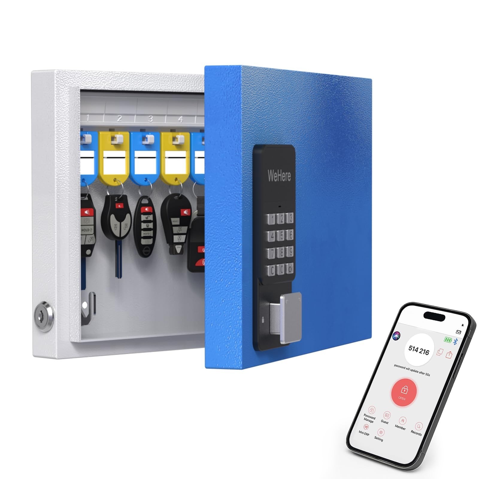 WeHere 16 Key Lock Box Wall Mount, Smart Key Cabinet with Key Tags, Bluetooth...