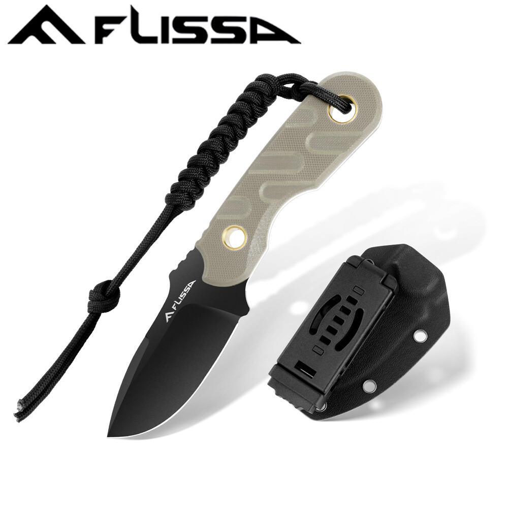 FLISSA 7Inch Fixed Blade Knife Full Tang Hunting Knife w/Kydex Sheath G10 Handle