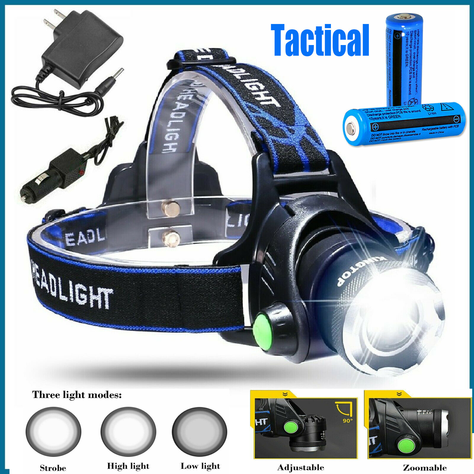 99000000lm LED Headlamp Rechargeable Headlight Head Torch Lamp Flashlight+2 Char
