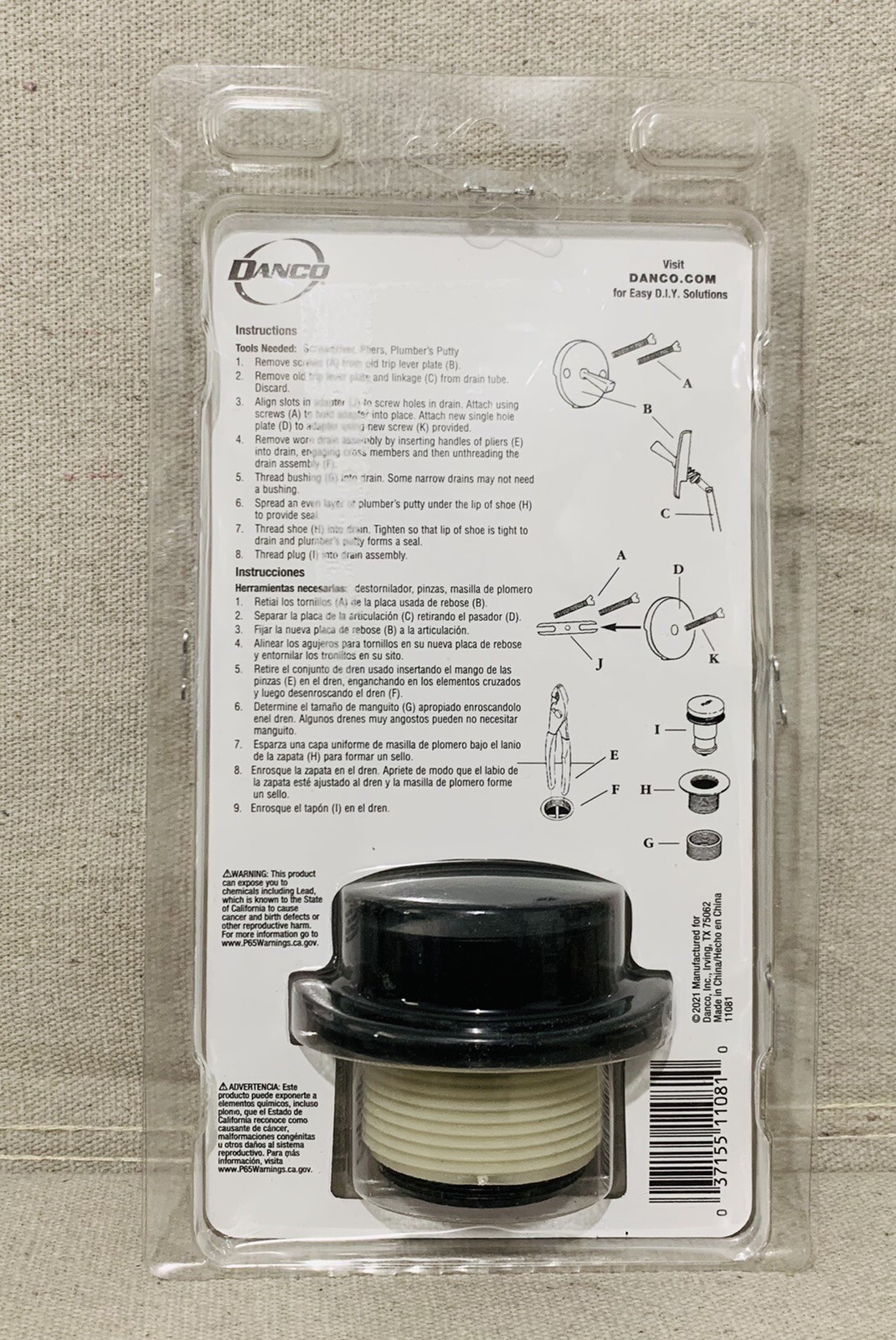 Danco 11081 Touch Toe Drain Kit, Matte Black