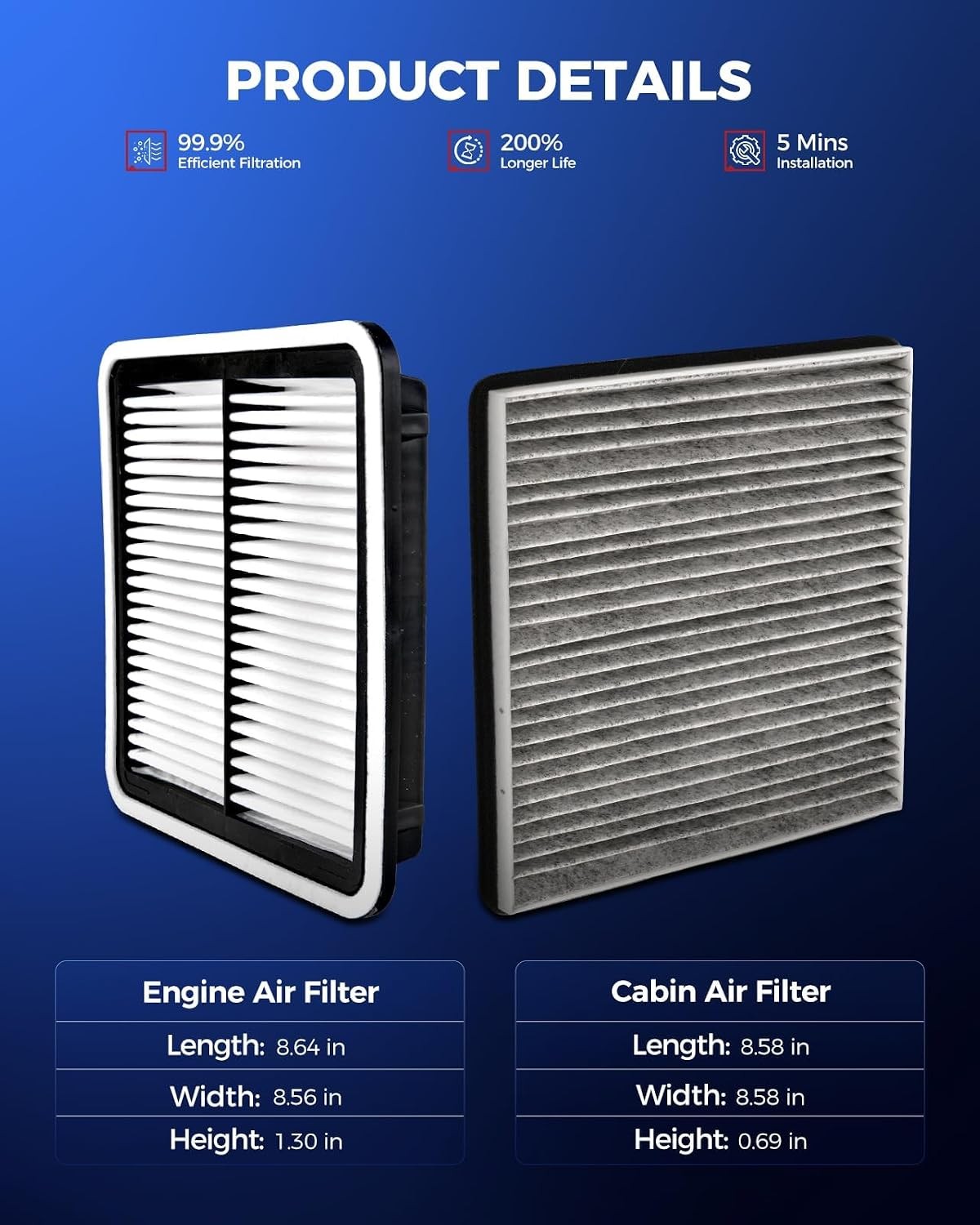 Engine & Cabin Air Filter Kit, Replacement for Subaru Outback 2005-2009, Legacy