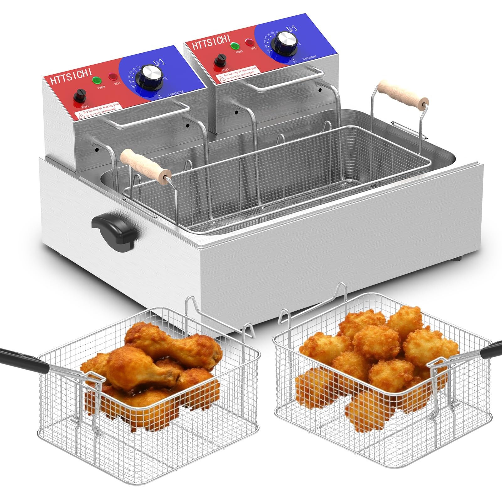 HTTSICHI Commercial Deep Fryer - 22 L Electric Deep Fryer with 10 L Basket(3Pcs)