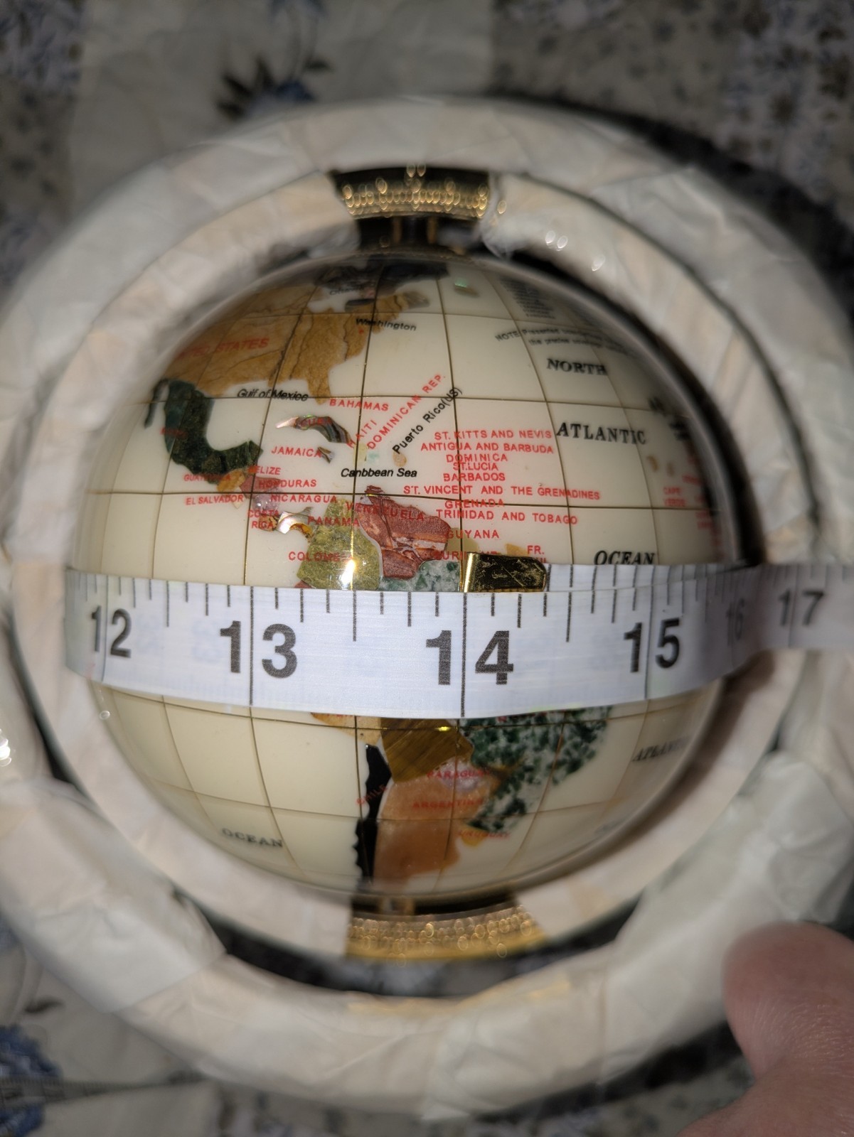 2007 Alexander Kalifano Gemstone Tabletop Globe Rotating Gold Base 14" Diameter