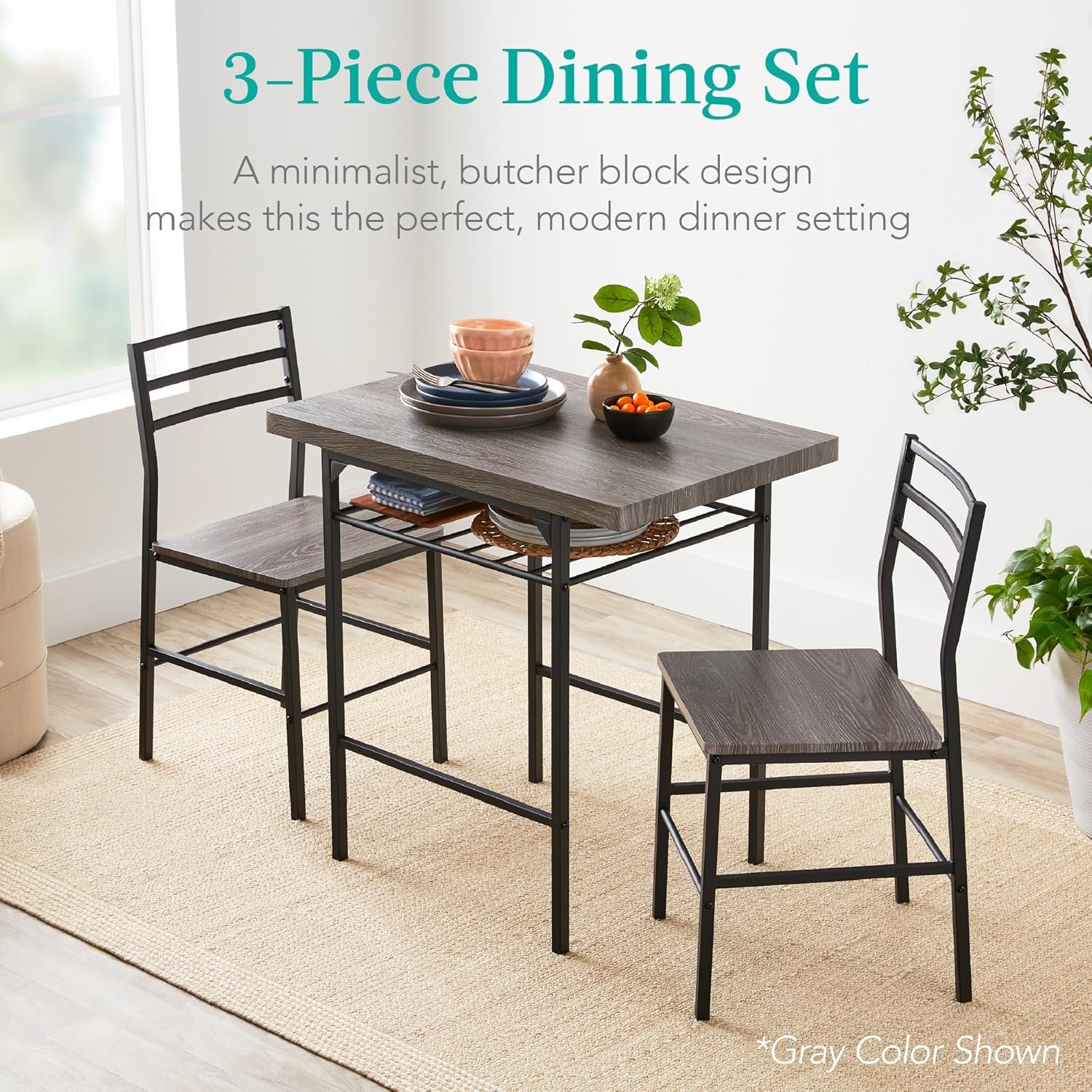 Choice Products 3-Piece Modern Dining Set, Space Saving Dinette for Kitchen,
