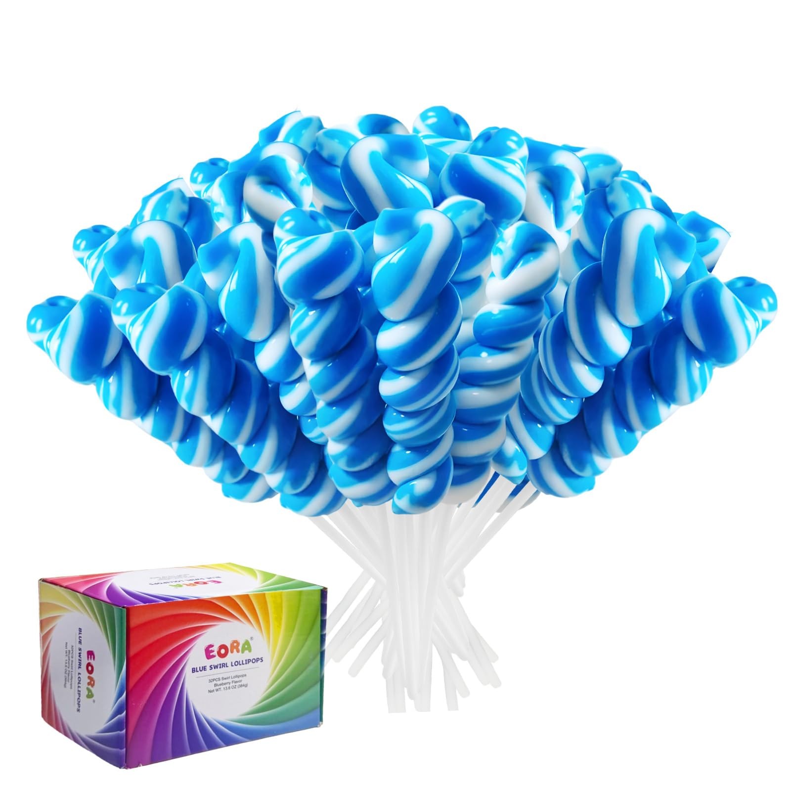 32pk Something Blue Twisty & Swirl Lollipops Candy Sucker, Blueberry Flavor