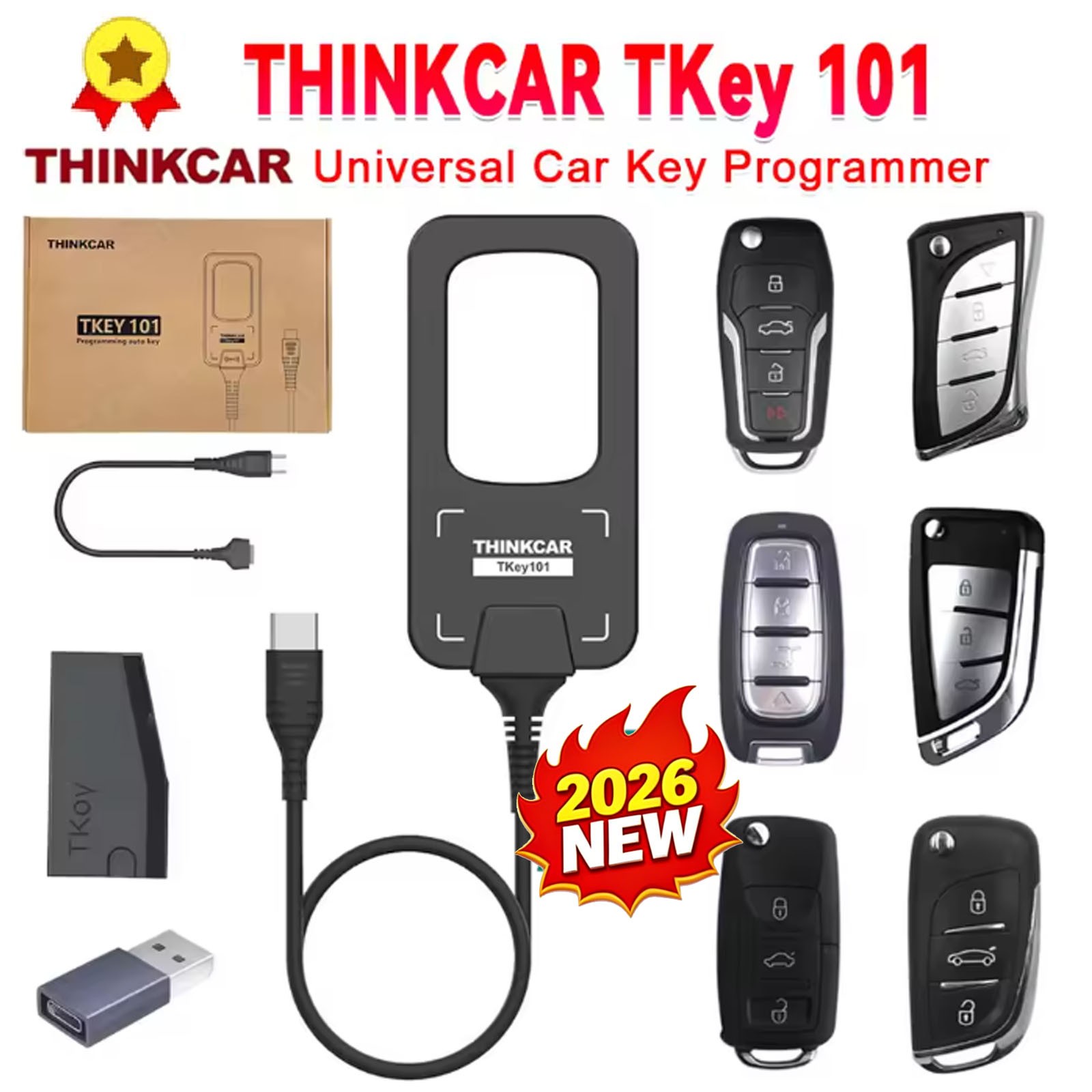 THINKCAR TKEY101 Universal Car Key Programmer Equipment with 6 Unit Remote Keys
