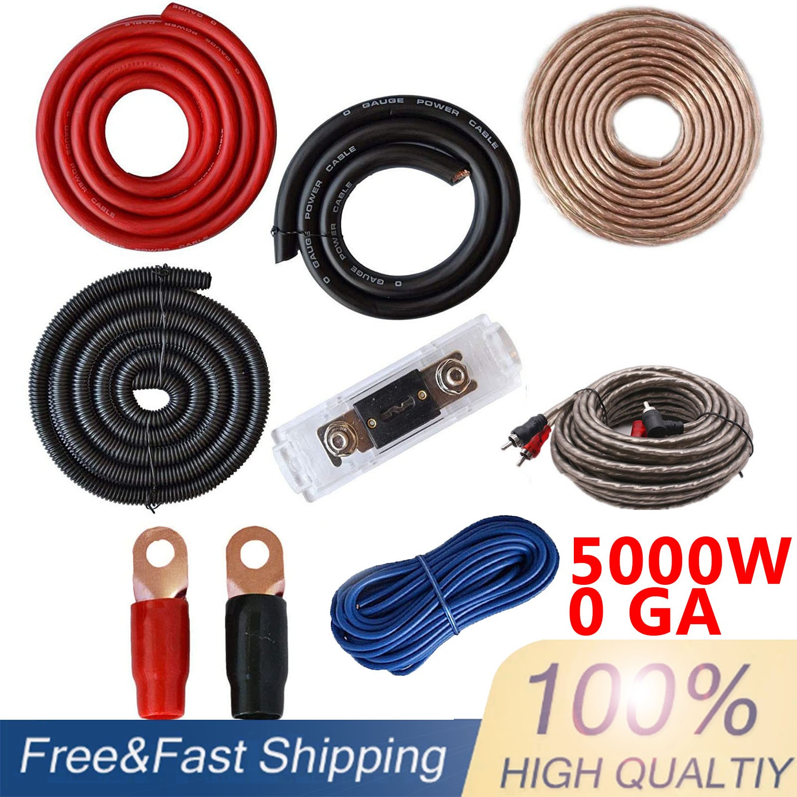 Complete 5000W 0 Gauge Car Amplifier Install Wiring Kit Subwoofer Amp 0 Ga Cable