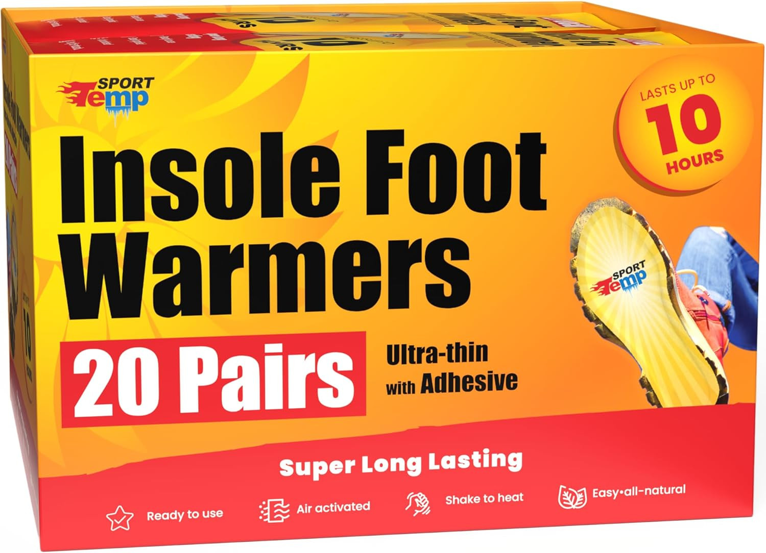 Insole Foot Warmers - up to 10 Hours of Heat, Easily Apply with Adhesive