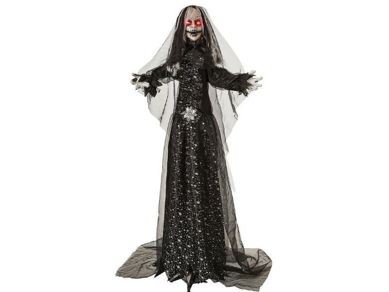 Standing Animated Bride with Black Dress Halloween Haunted House Prop 5ft 6"