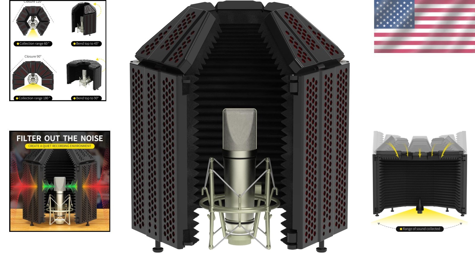 High-Density Multi-Panel Microphone Isolation Shield for Studio Recording
