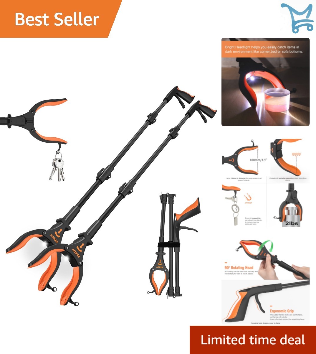 2-Pack Reacher Tool 32in Lightweight Extendable Grabbers for Elderly Outdoors