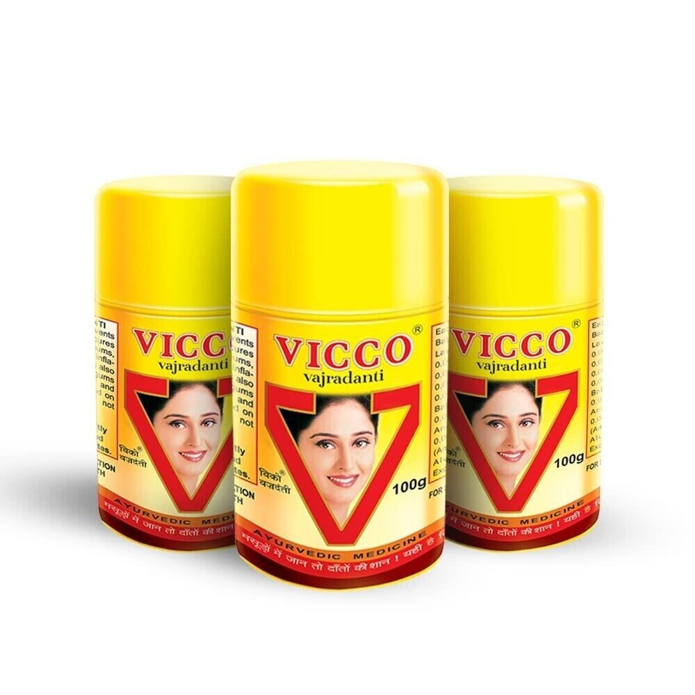 Vicco Vajradanti Tooth Powder 100g x 3 For Bleeding Gums & Tooth Decay