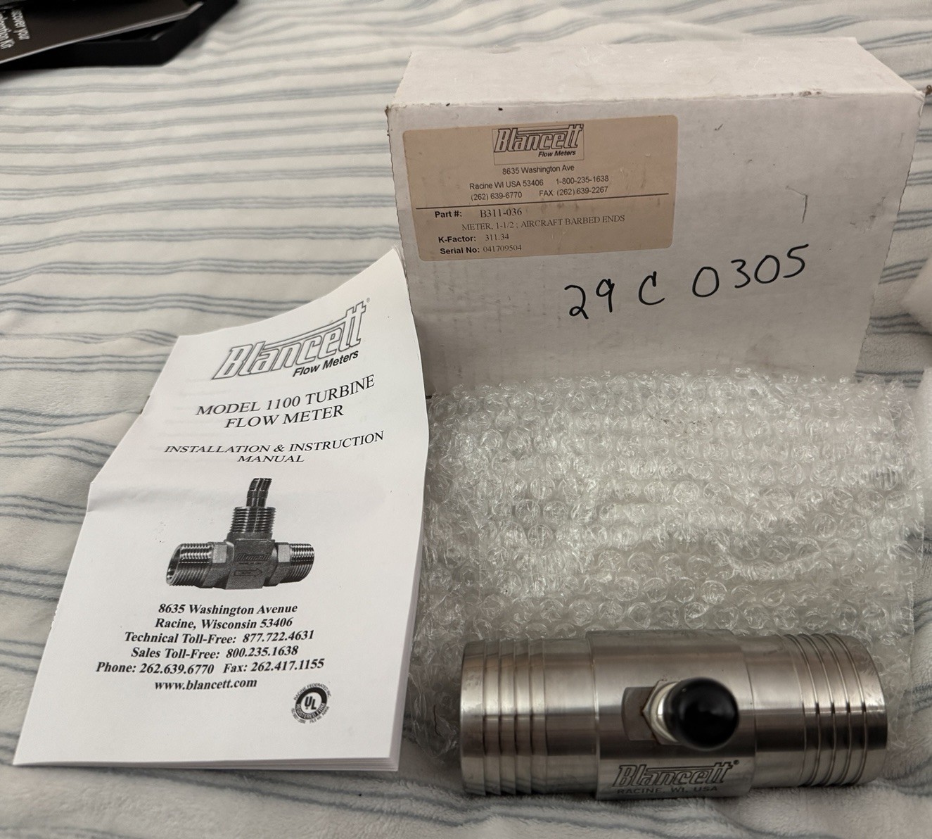 NEW Blancett B311-036 1.5” Turbine Flow Monitor