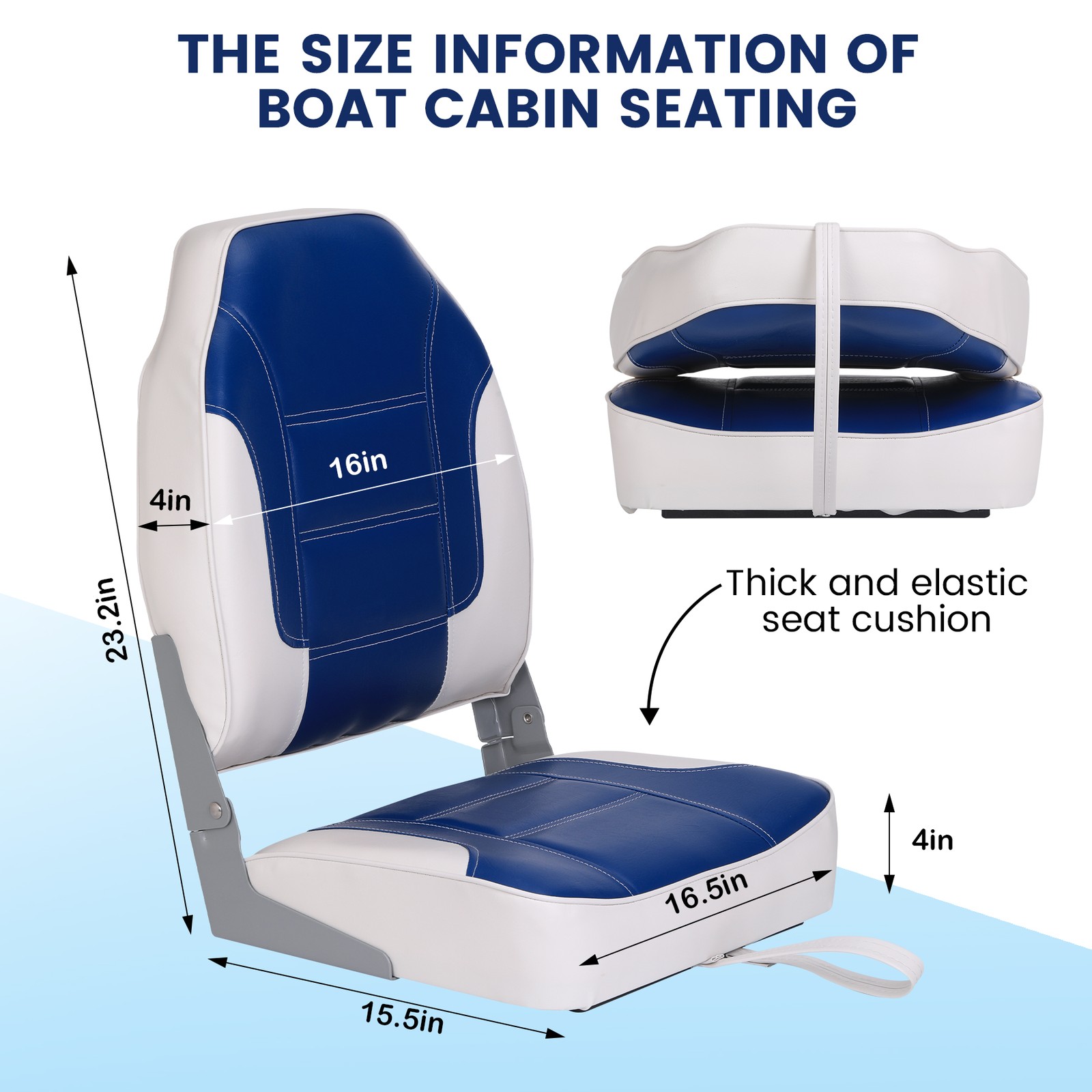 Garvee 2 Pack High Back Folding Boat Seats Thick Sponge Padding PVC Blue White