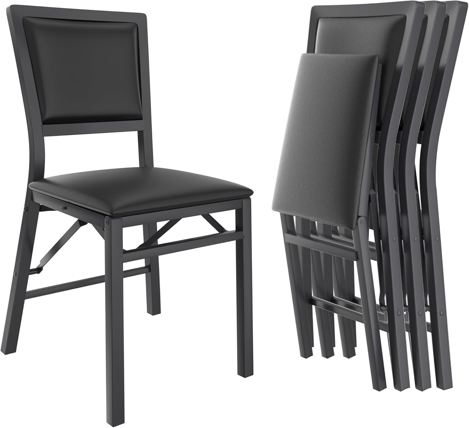 Folding Chairs Set of 4 W/ Cushion Foldable Padded Seats W/ Heavy Duty Metal