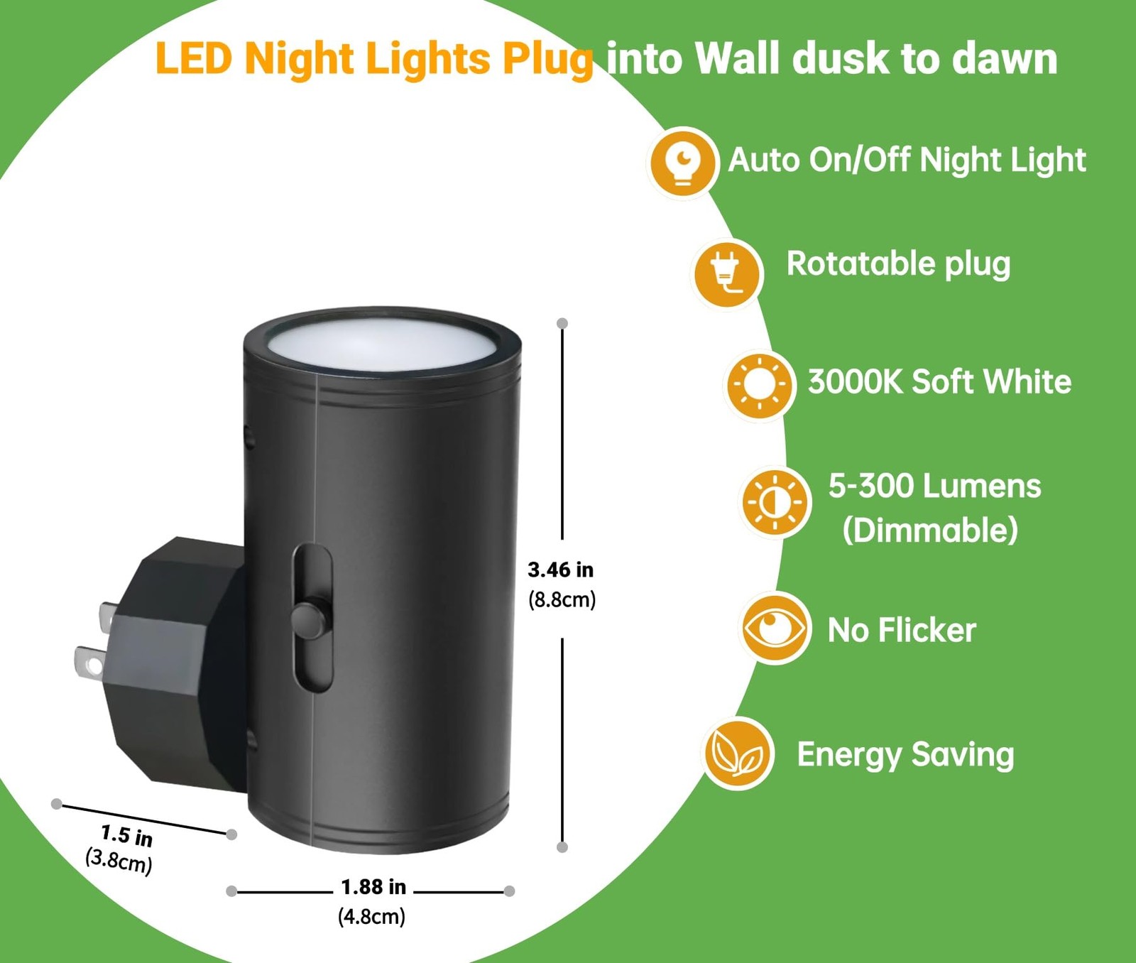 4 Pack Dimmable LED Night Light Plug-in with Dusk to Dawn Sensor, 5000K Dayli...