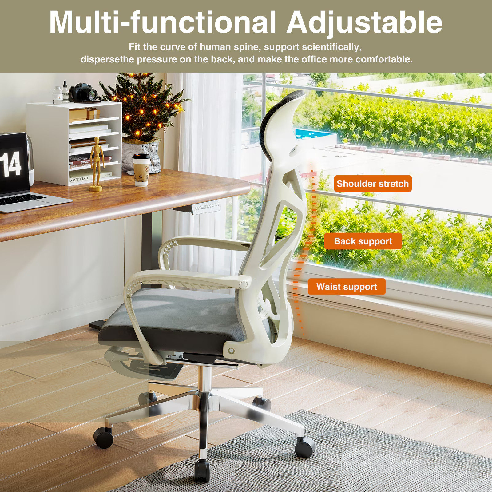 Ergonomic Adjustable Mesh Office Desk Chair with Armrests and Support Foot Rest