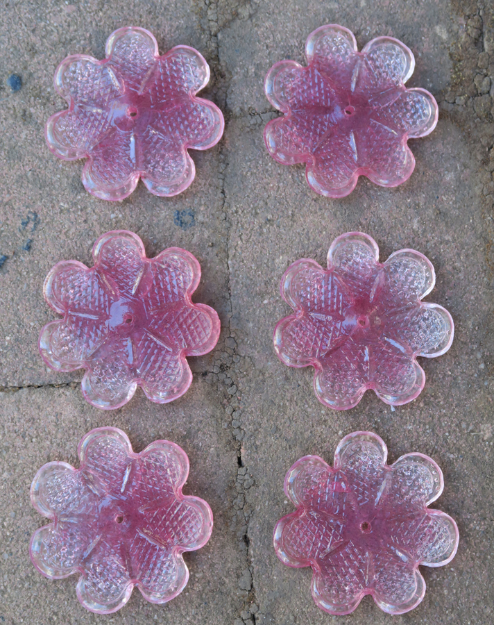 1 old Vintage 2.5" Venetian Art Rose PINK Glass Flower Prism Italian Lamp Part