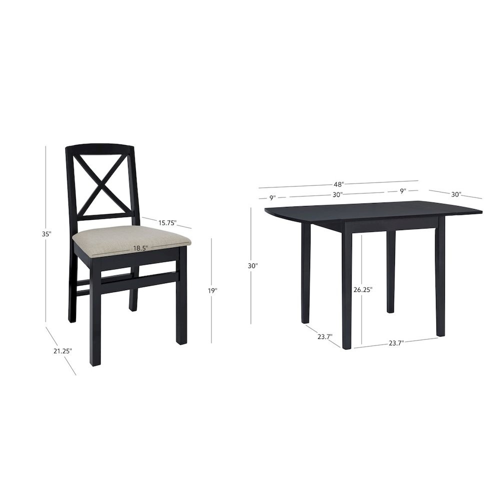 Torino 3Pc Drop Leaf Dining Set Black
